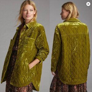 Crushed green velvet Shirt-Jacket ANTHROPOLOGIE Sz Large NWOT  Chartreuse